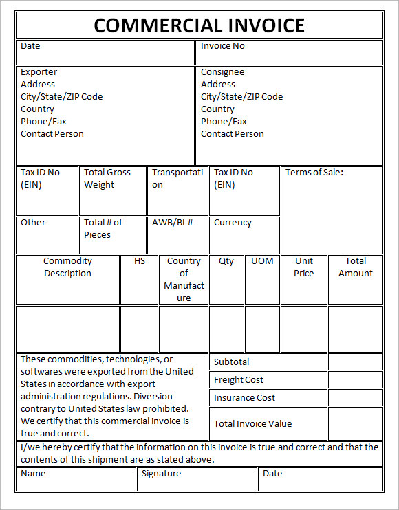 FREE 17+ Commercial Invoice Templates in Google Docs Google Sheets