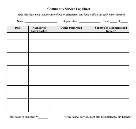 Free Printable Community Service Log Sheet