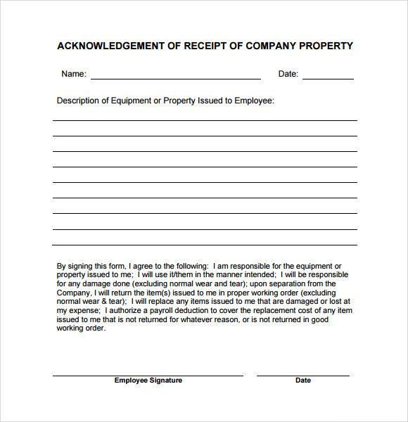 company property receipt templates