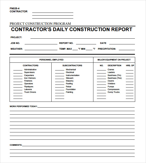 Daily Site Report Template