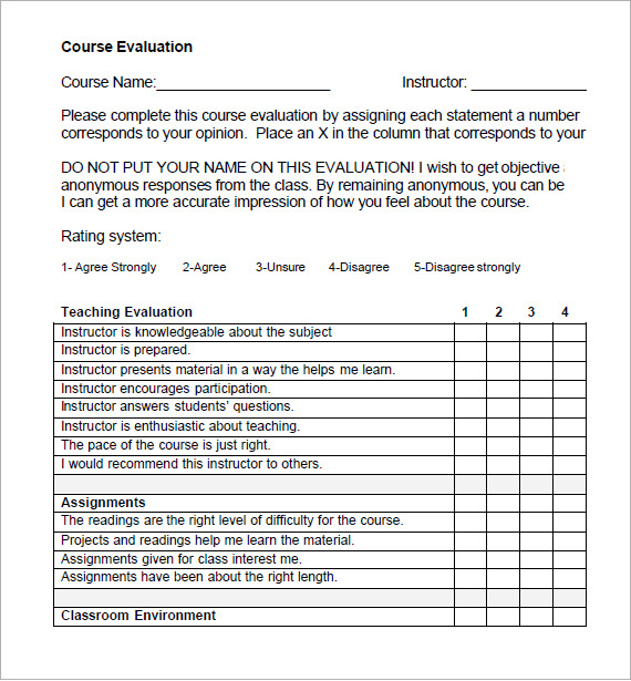 End Of Course Evaluation Template Master Template 0010