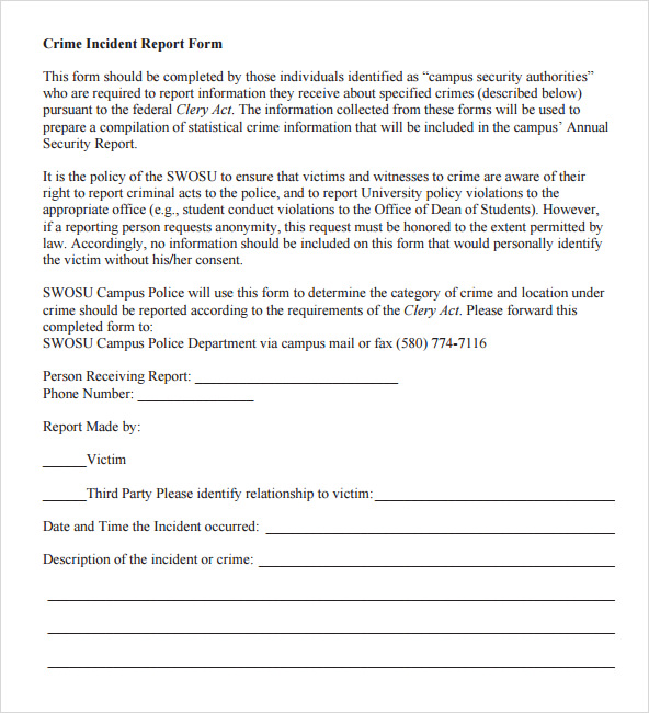 crime incident report template