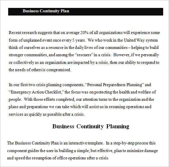 business continuity plan executive summary