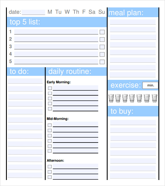 daily planner template sample