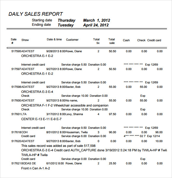 daily sales report template