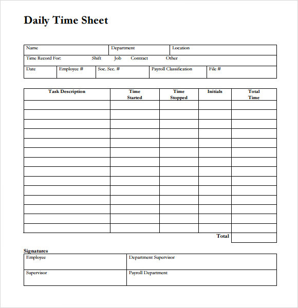 daily time tracking sheet template