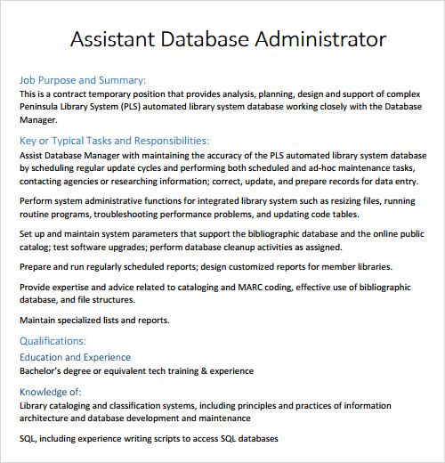 database administrator resume template