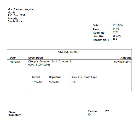 9 deposit receipt templates free samples examples format sample