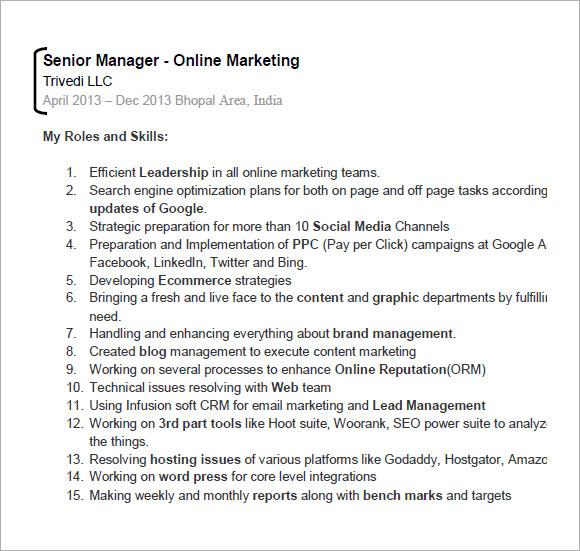 Free 6 Seo Resume Templates In Pdf