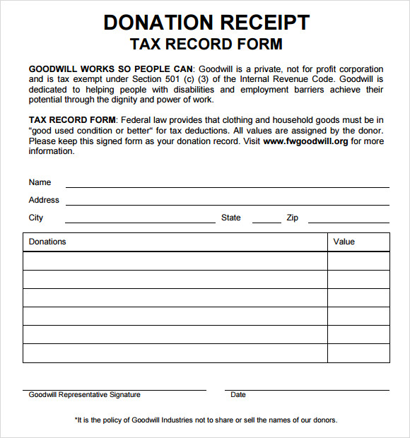 donation receipt tax deduction form