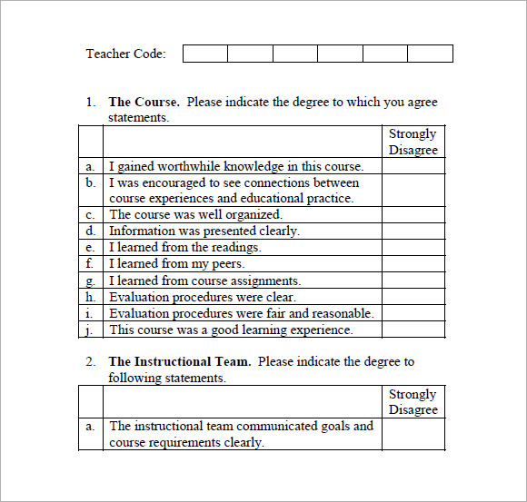 end of course evaluation form pdf