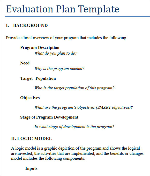 evaluation plan template