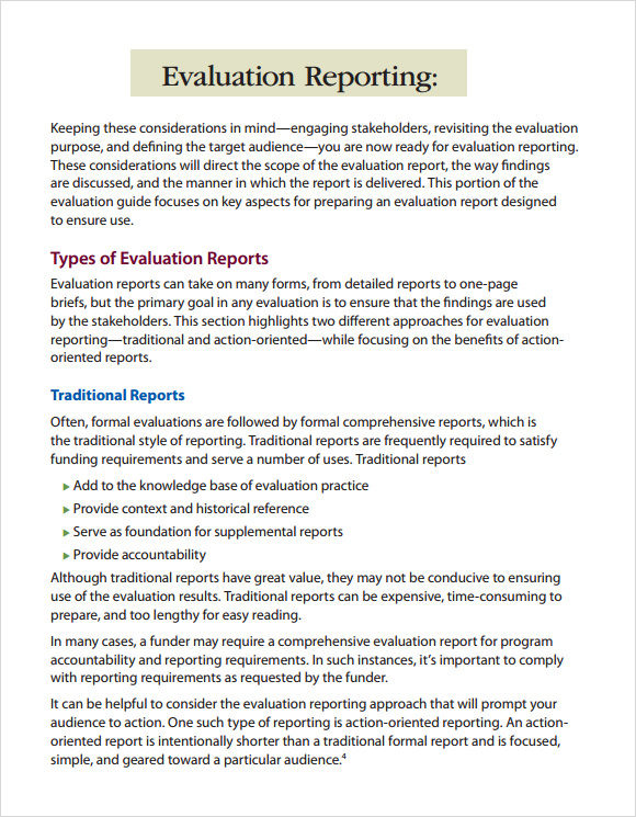 Evaluation Report Sample Format