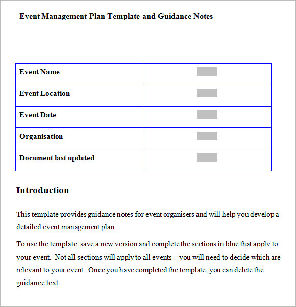 event management project plan template