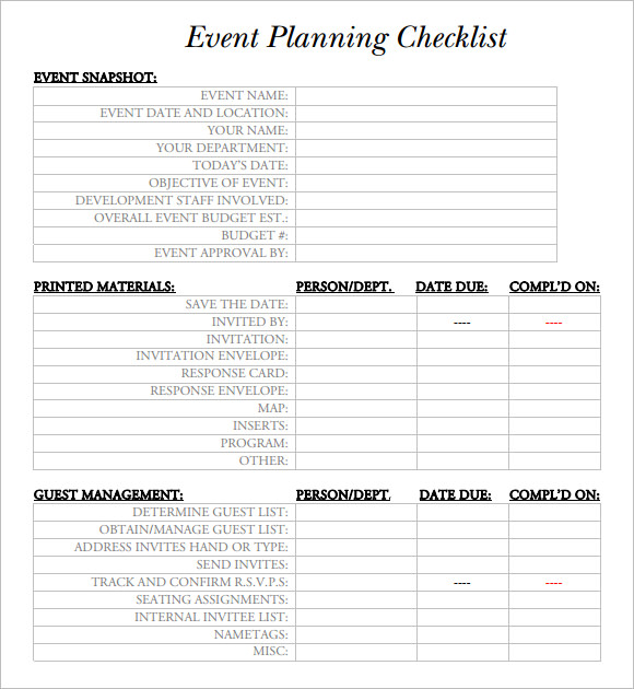 Free Printable Planning Checklist Template