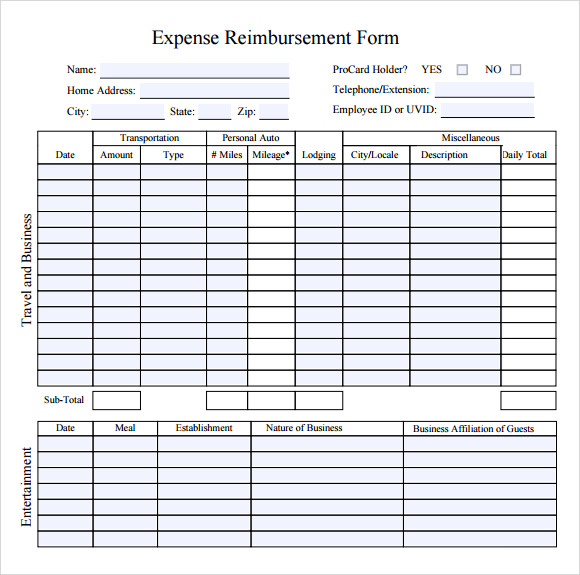 Generic Expense Reimbursement Form Excel Templates