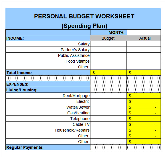 monthly living expenses spreadsheet