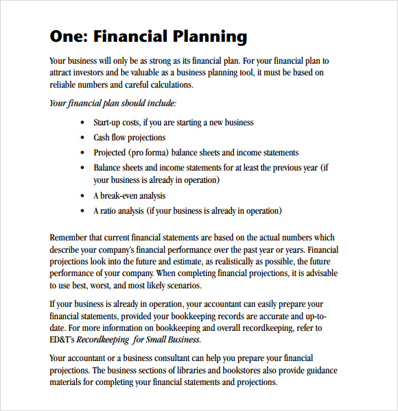 financial plan for business plan pdf