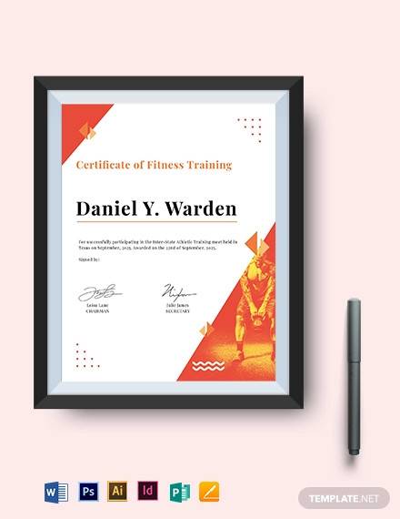 fitness training certificate template