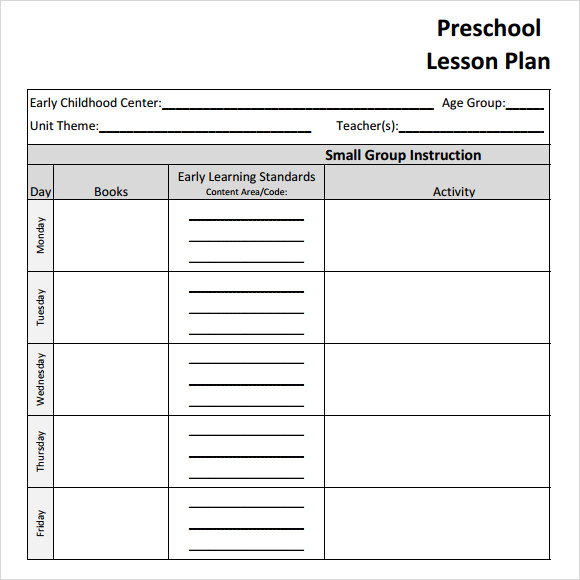 preschool book lesson plan templates
