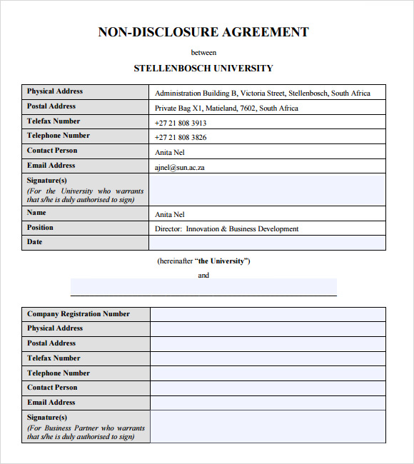 free non disclosure agreement template