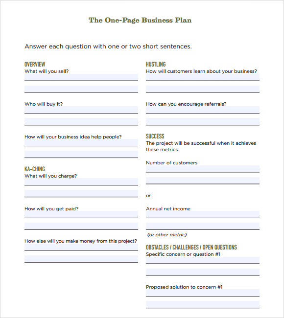 downloadable one page business plan template word