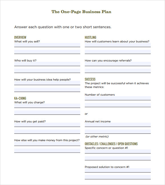 FREE 14+ One-Page Business Plan Samples In MS Word | Pages | PDF ...