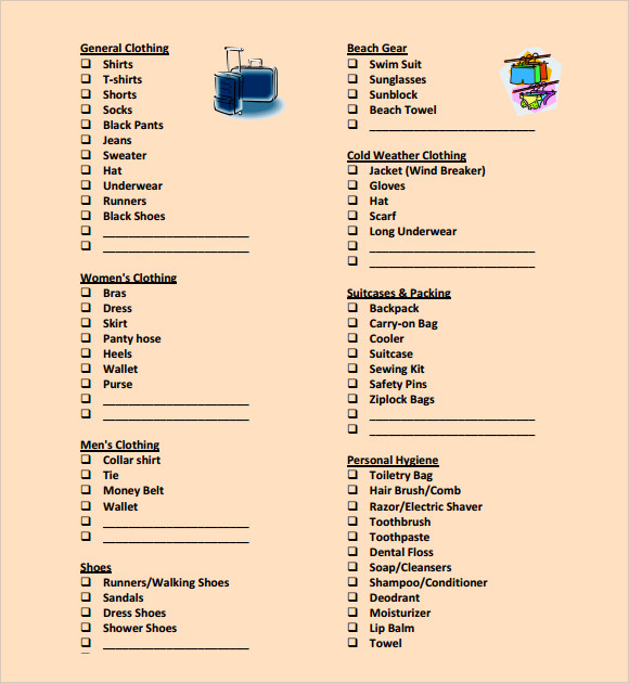 packing list template google sheets