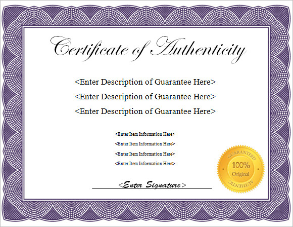 Certificate Of Authenticity Template Free Printable Templates