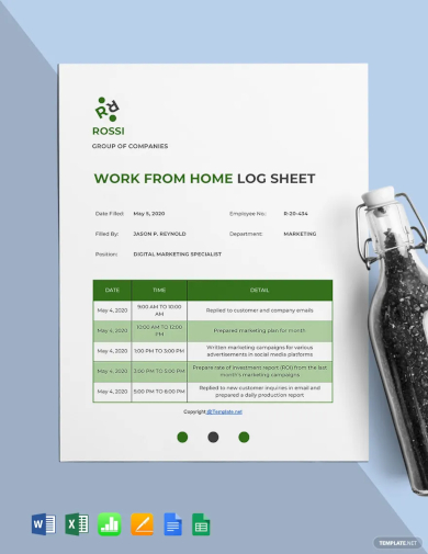 free sample work from home log sheet template