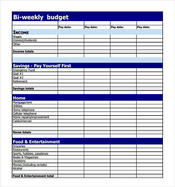 weekly budget calendar