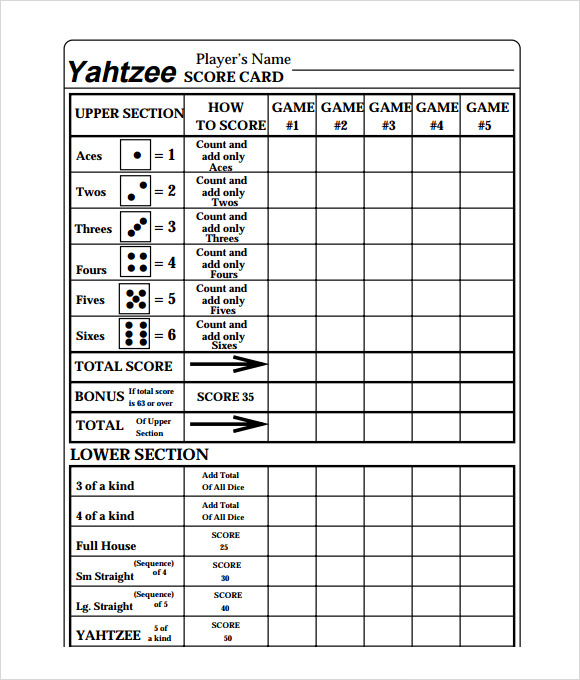 FREE 9+ Sample Yahtzee Score Sheet Templates in Google Docs Google