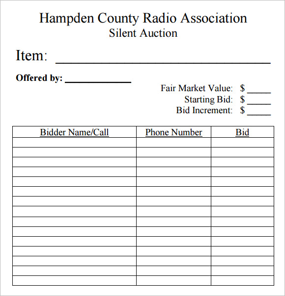 hcra silent auction bid sheet