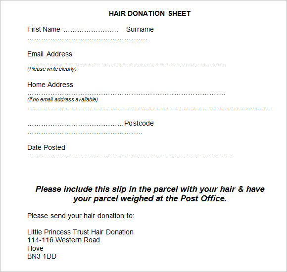 hair donation sheet