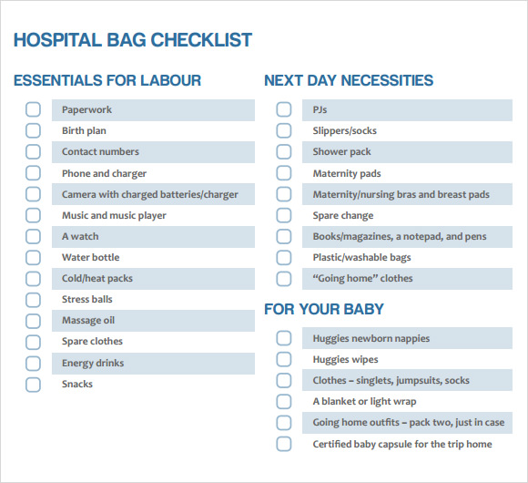 hospital bag checklist for newborn