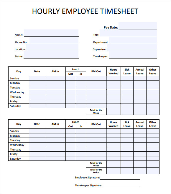 hourly time sheet