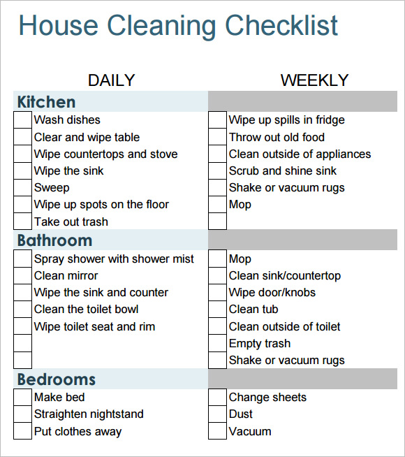 FREE 13 House Cleaning Checklist Samples In Google Docs MS Word 