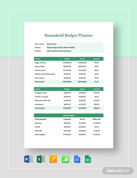 household budget planner template