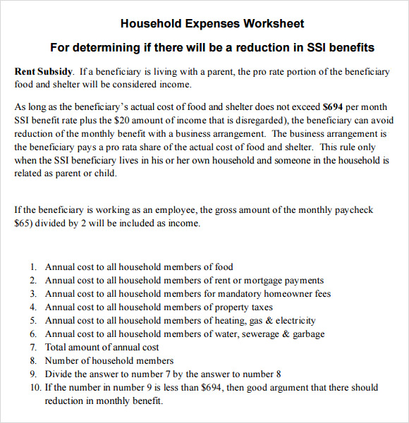 household expense sheet template