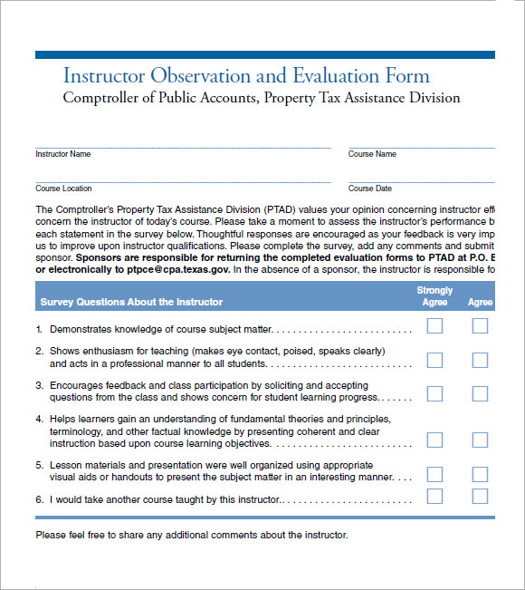 instructor observation and evaluation form pdf