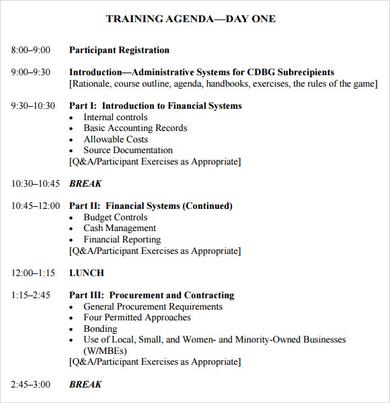 internal training agenda template