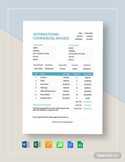 international commercial invoice template