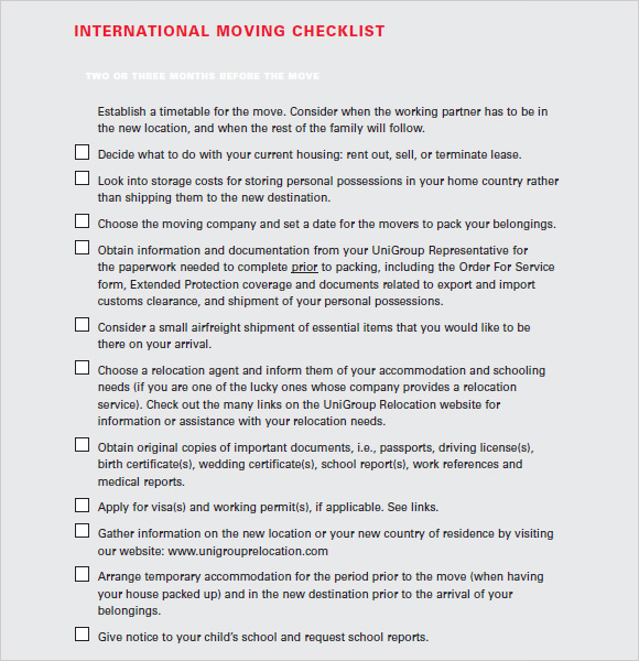 international moving checklist