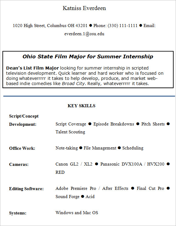 Free 9 Internship Resume Templates In Pdf Ms Word