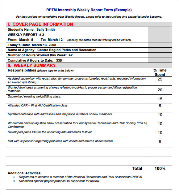 internship weekly report template