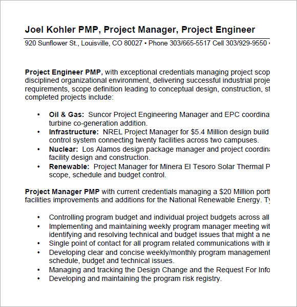 Free 9 Project Manager Resume Templates In Pdf