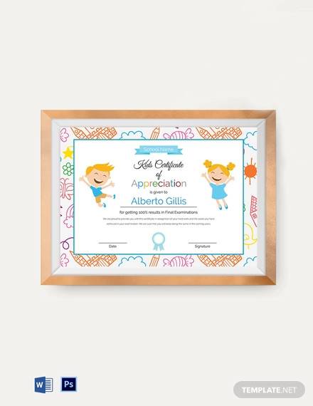 kids certificate of appreciation template