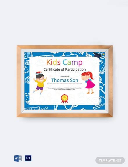 kids participation certificate template