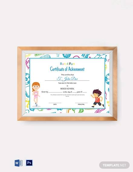 kids race achievement certificate template