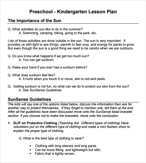 kindergarten lesson plan template